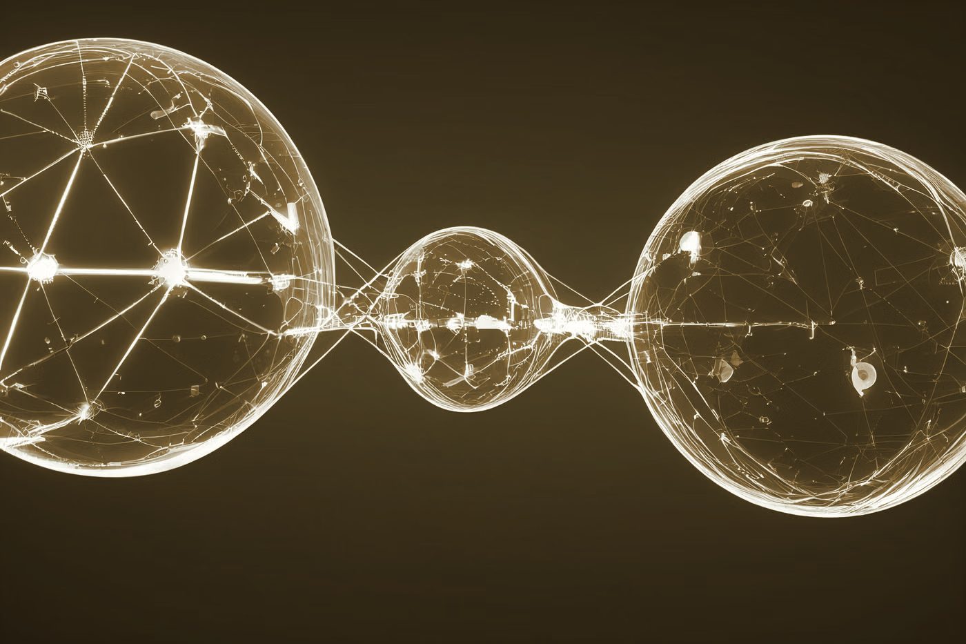 An abstract render of glowing spheres linked by a network of lines